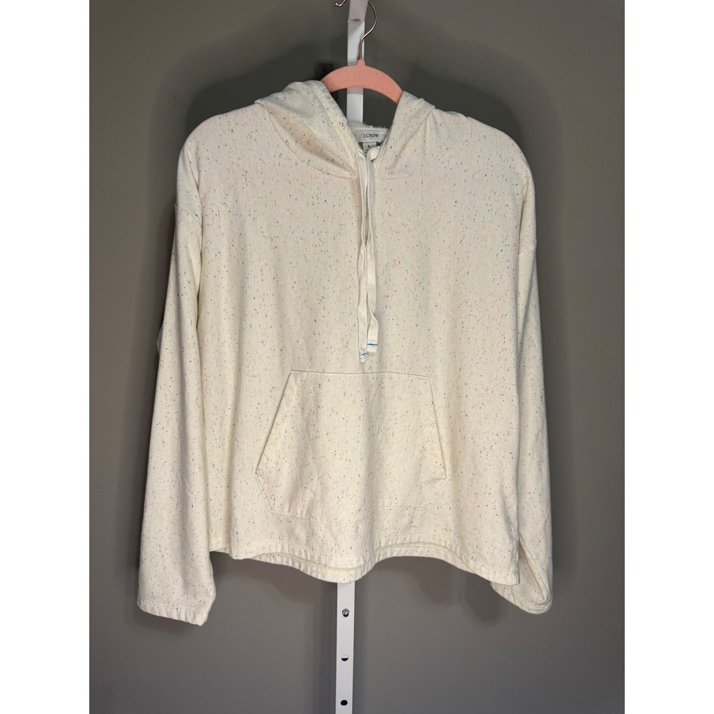J.Crew Cream Speckled Hoodie‎ Sweatshirt Size L Cozycore Loungewear Normcore
